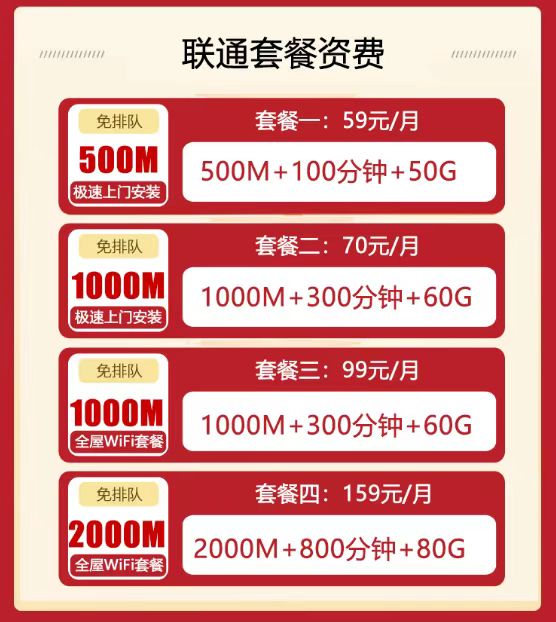 2025年佛山联通宽带套餐价格表